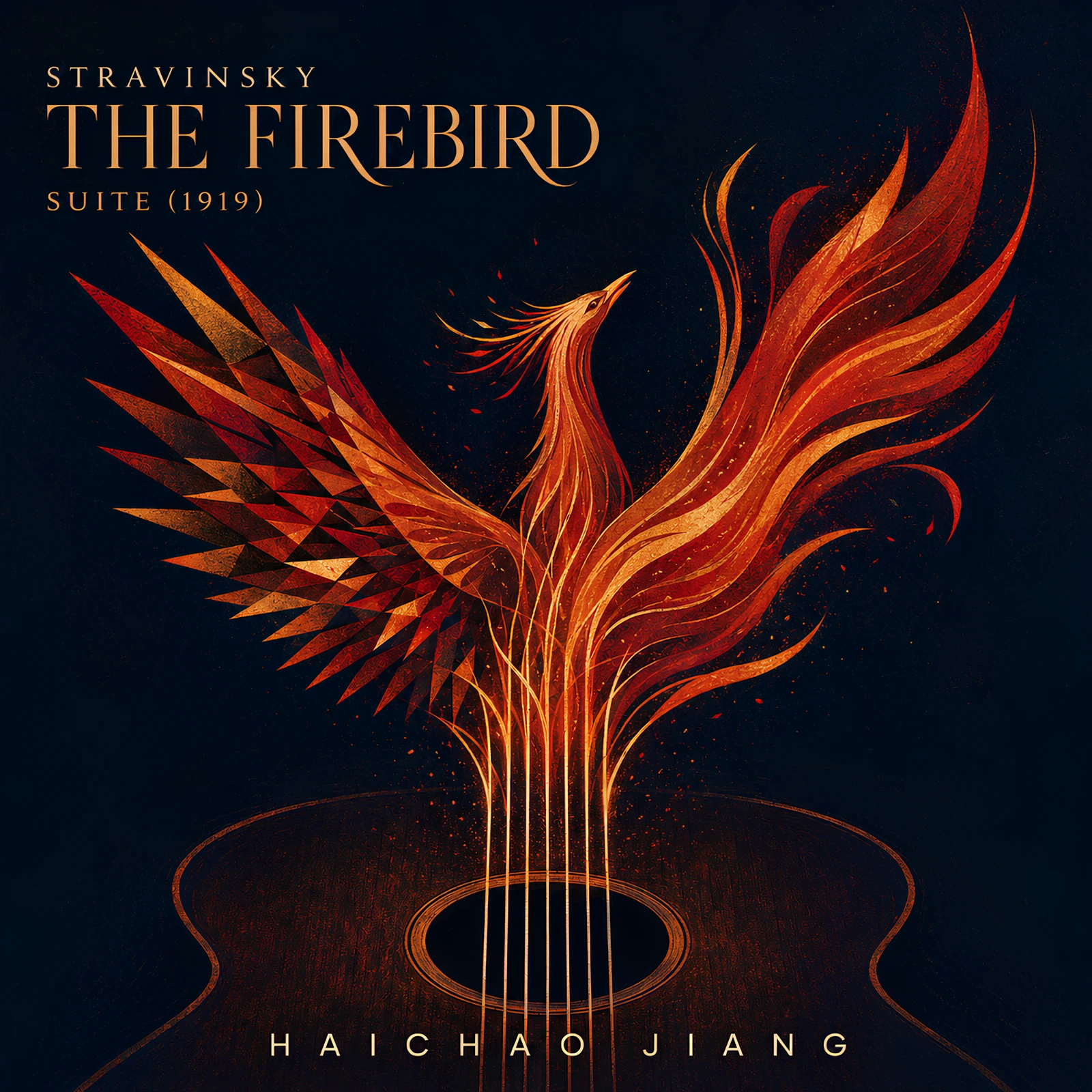 The Firebird Suite: an orange firebird rising from guitar strings.